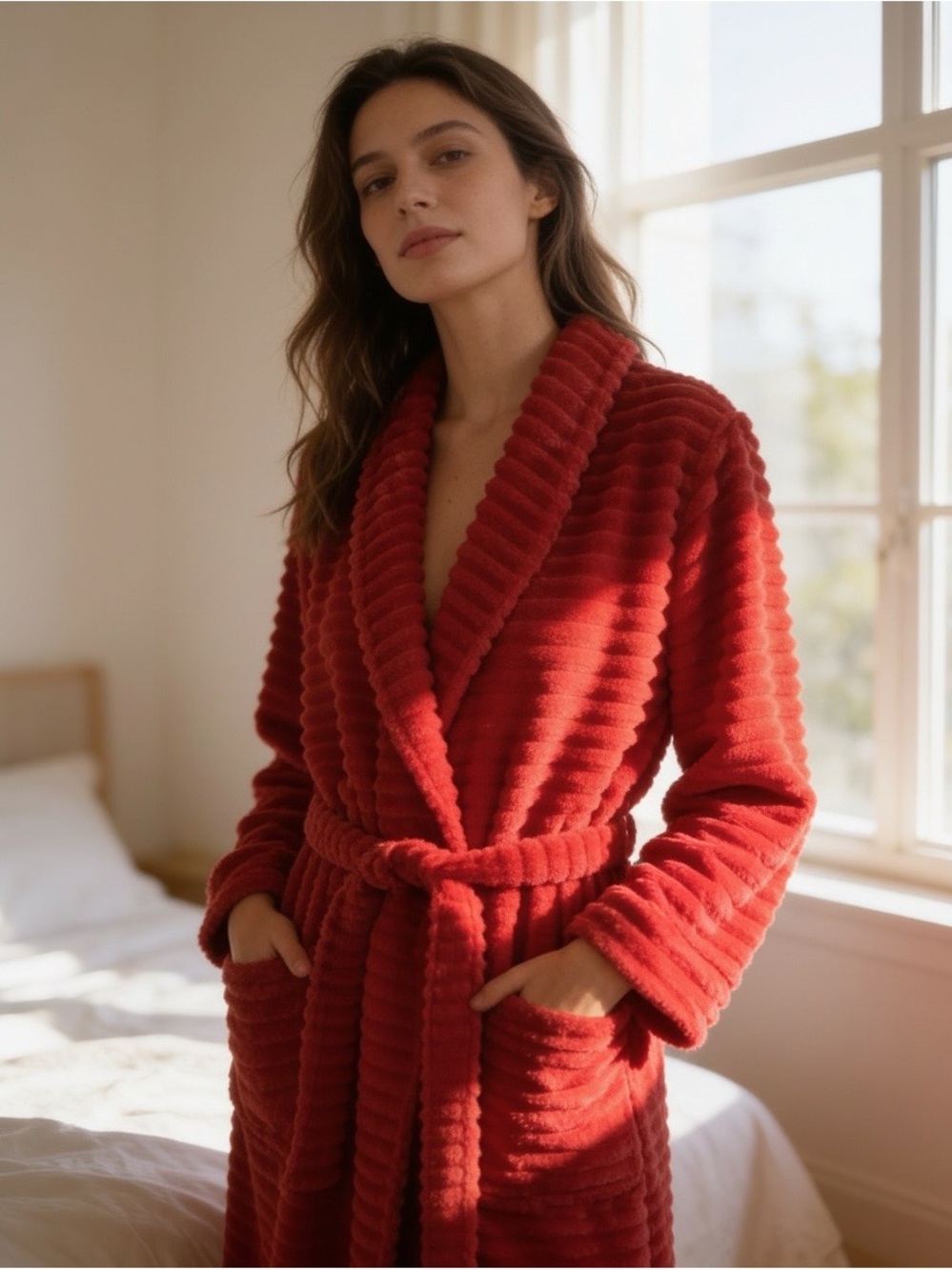 NWT Soma Long Velour Ribbed Robe with Sash and pockets - size L/XL